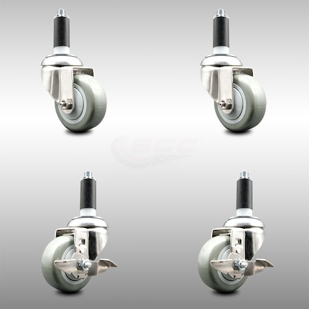 Service Caster 3 Inch 316SS Gray Poly Swivel 1 Inch Expanding Stem Caster Brake SCC, 2PK SCC-SS316EX20S314-PPUB-2-TLB-2-1